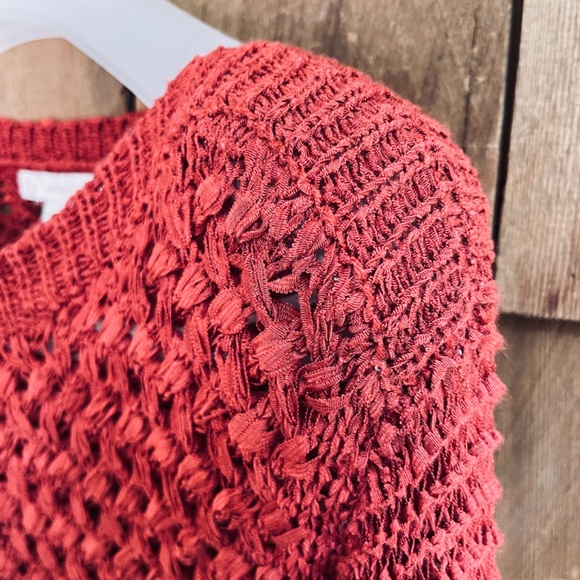 Established 1962 L Openwork Boat Neck Terracotta Sweater Pullover Ribbon Yarn - Picture 4 of 11
